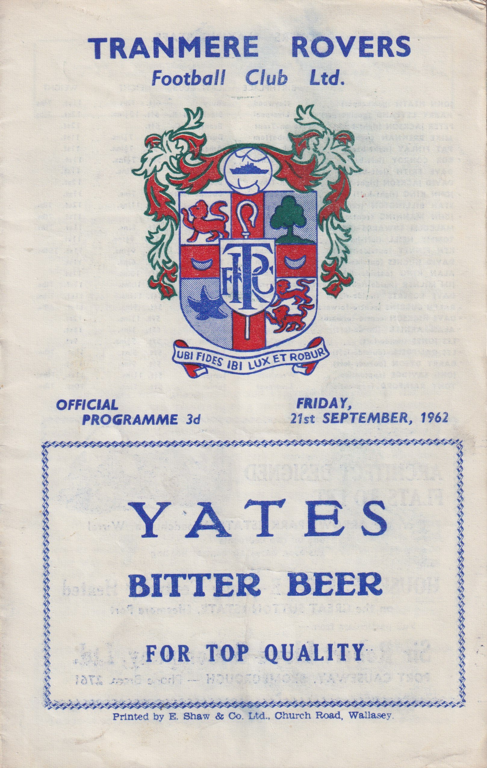 Tranmere Rovers v Southport programme